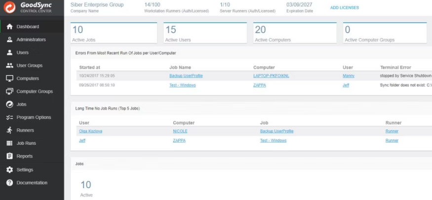 GoodSync dashboard sample