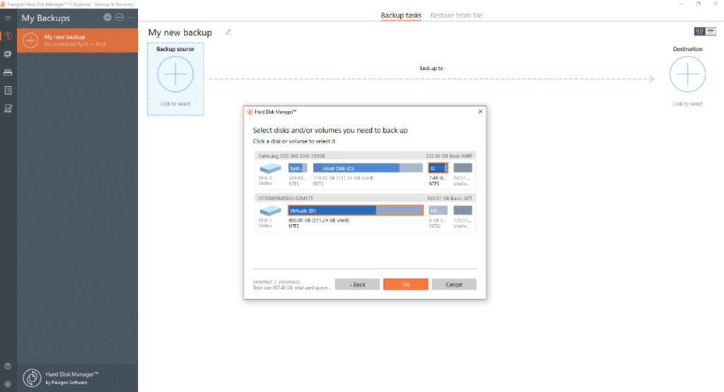 Paragon Backup & Recovery backup task overview
